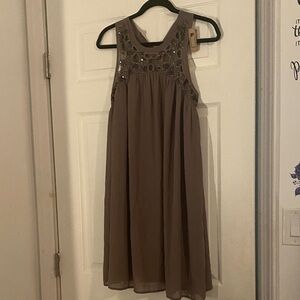 Esley Sleeveless Taupe Dress with Sequin Details